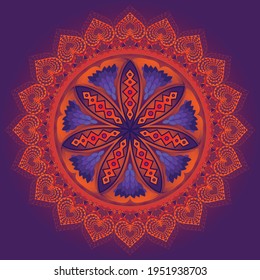Luxury Royal Purple orange floral mandala design with purple background vector illustration