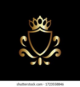 luxury royal shield vector, good for coat of arms and knight emblems or heraldic shield crest, gold color style
