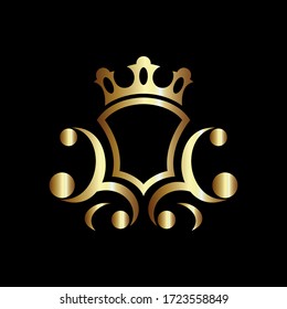 luxury royal shield vector, good for coat of arms and knight emblems or heraldic shield crest, gold color style