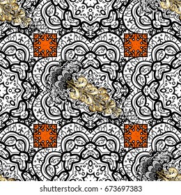 Luxury, royal and Victorian concept. Element on orange and white background. Vintage baroque floral pattern in over orange and white. Ornate vector decoration.