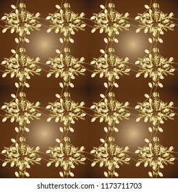 Luxury, royal and Victorian concept. Golden element on brown, yellow and beige colors. Ornate vector decoration. Vintage baroque floral ornamental pattern in gold over brown, yellow and beige.