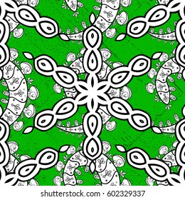 Luxury, royal and Victorian concept. Ornate vector decoration. White element on green background. Vintage baroque floral pattern in rough over green.