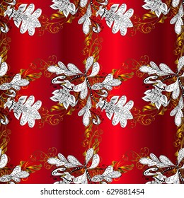 Luxury, royal and Victorian concept. Ornate vector decoration. Golden element on red background. Vintage baroque floral ornamental pattern in gold over.