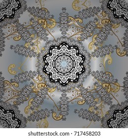 Luxury, royal and Victorian concept. Ornate decoration. Golden pattern on gray, white and neutral colors with golden elements. Vector vintage baroque floral seamless pattern in gold.