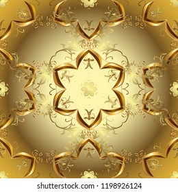 Luxury, royal and Victorian concept. Vector vintage baroque floral ornamental pattern in gold. Ornate decoration. Golden pattern on a brown, neutral and yellow colors with golden elements.