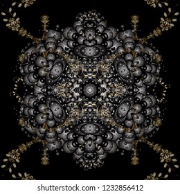 Luxury, royal and Victorian concept. Vector vintage baroque floral seamless pattern in gold. Ornate decoration. Golden pattern on a black colors with golden elements.