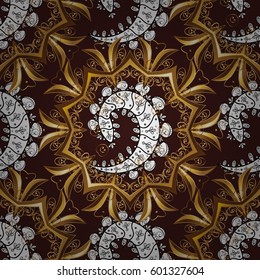 Luxury, royal and Victorian concept. Vector vintage baroque floral seamless pattern in gold. Ornate decoration. Golden pattern on brown background with golden elements.