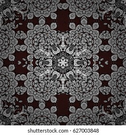 Luxury, royal and Victorian concept. Vector vintage baroque floral seamless pattern in white. Ornate decoration. White pattern on a brown background with white elements.