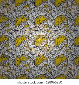 Luxury, royal and Victorian concept. Vector vintage baroque floral pattern in mandala. Ornate decoration. White pattern on yellow background with white elements.
