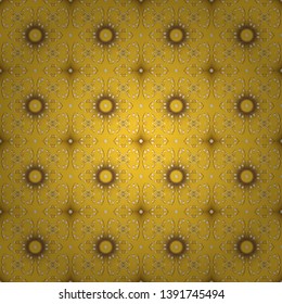 Luxury, royal and Victorian concept. Vintage baroque floral seamless pattern in gold over yellow and white. Golden element on yellow and white colors. Ornate vector decoration.