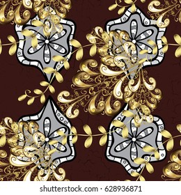 Luxury, royal and Victorian concept. Vintage baroque floral pattern in gold over brown. Ornate vector decoration. Golden element on brown background.
