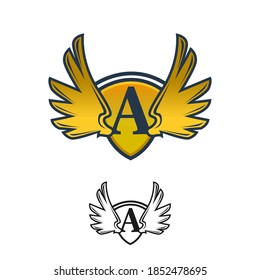 Luxury royal wing Letter A crest Gold color, Victory logo, crest logo, wing logo, vector logo template