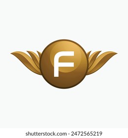 Luxury royal wing Letter F crest Gold color, Victory logo, crest logo, wing logo, vector logo template