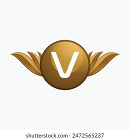 Luxury royal wing Letter V crest Gold color, Victory logo, crest logo, wing logo, vector logo template