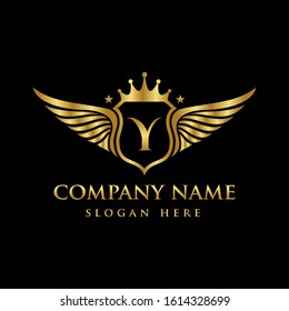 Luxury royal wing Letter Y crest Gold color, Victory logo, crest logo, wing logo, vector logo template