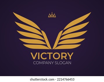 Luxury royal wings vector, letter V crest gold color, Victory logo, wing logo, geometric feathers, vector logo template. V - brand company. Initial V Wings Logo