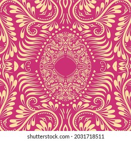 Luxury Ruby Red And Light Yellow Colored Traditional Flower Motif Background Seamless Pattern Vector Illustration