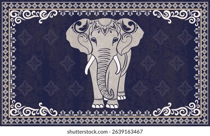 Luxury rug pattern,Carpet elephant design,Navajo Boho tribal texture,Damask carpet pattern, flora motif,grometric. Rug design elegance, decor living ,Rug pattern blanket, Woven carpet illustration.