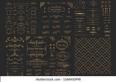 luxury Rule Lines and Ornaments - Set of vector text dividers and frame in gold. File is layered, and each element is grouped separately for easy editing.