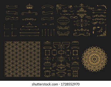 luxury Rule Lines and Ornaments - Set of vector text dividers and frame in gold. each element is grouped separately for easy editing.