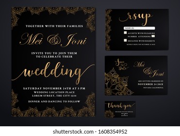 Luxury rustic wedding invitation design template include-rsvp-card save date card thank you