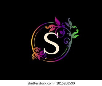 Luxury S Letter Floral Design. Colorful Urban Swirl S Logo Icon.