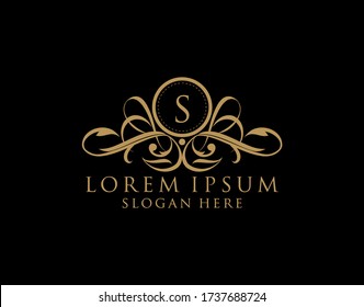 Luxury S Letter Logo, Flourishes calligraphic monogram emblem template for Restaurant, Boutique,Wedding, Hotel, Photography, Fashion and Label.