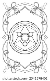Luxury sacred geometry art nouveau style illustration. Tarot deck design. Romantic esoteric vector art.