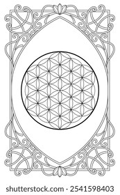 Luxury sacred geometry art nouveau style illustration. Tarot deck design. Romantic esoteric vector art.