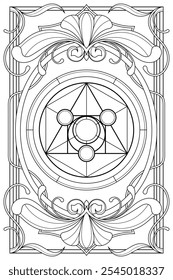 Luxury sacred geometry art nouveau style illustration. Tarot deck design. Romantic esoteric vector art.