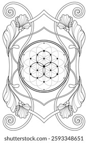 Luxury sacred geometry art nouveau style illustration. Tarot deck design. Romantic esoteric vector art.