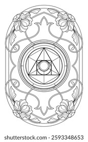 Luxury sacred geometry art nouveau style illustration. Tarot deck design. Romantic esoteric vector art.