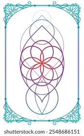 Luxury sacred geometry flower of life art nouveau style illustration. Tarot deck design. Romantic esoteric vector art.