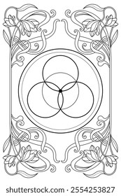 Luxury sacred geometry  flower of life art nouveau style illustration. Tarot deck design. Romantic esoteric vector art.