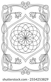 Luxury sacred geometry  flower of life art nouveau style illustration. Tarot deck design. Romantic esoteric vector art.