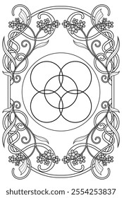 Luxury sacred geometry  flower of life art nouveau style illustration. Tarot deck design. Romantic esoteric vector art.