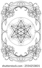 Luxury sacred geometry  merkabah  art nouveau style illustration. Tarot deck design. Romantic esoteric vector art.