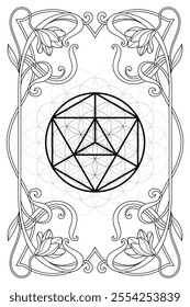 Luxury sacred geometry  merkabah  art nouveau style illustration. Tarot deck design. Romantic esoteric vector art.