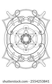 Luxury sacred geometry  merkabah  art nouveau style illustration. Tarot deck design. Romantic esoteric vector art.