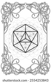 Luxury sacred geometry  merkabah  art nouveau style illustration. Tarot deck design. Romantic esoteric vector art.