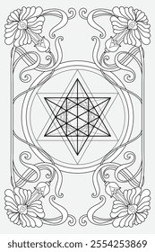 Luxury sacred geometry  merkabah  art nouveau style illustration. Tarot deck design. Romantic esoteric vector art.