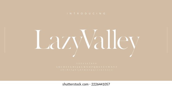 Luxury sans serif alphabet letters font and number. Classic Lettering Minimal Fashion Designs. Typography simple wedding fonts and logo. vector illustration