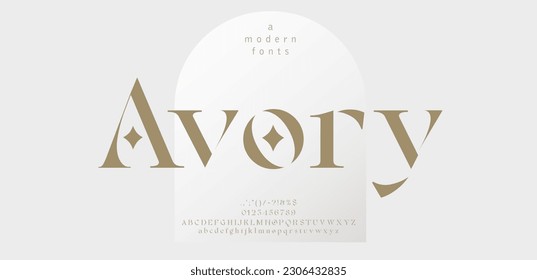 Luxury sans serif alphabet letters font and number. Classic Lettering Minimal Fashion Designs. Typography wedding fonts and logo. vector illustration