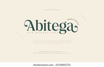 Luxury sans serif alphabet letters font and number. Classic Lettering Minimal Fashion Designs. Typography decorative wedding fonts and logo. vector illustration