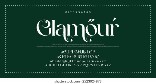 Luxury sans serif alphabet letters font and number. Classic Lettering Minimal Fashion Designs. Typography decorative wedding fonts and logo. vector illustration.