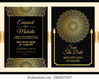 luxury save the date mandala Wedding invitation card background Template