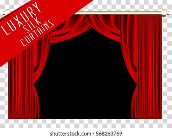 Luxury scarlet red silk curtains. Vector Illustration. Transparent.