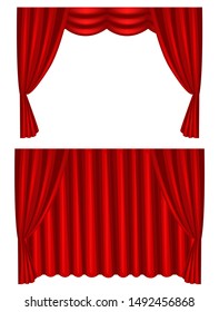 Luxury scarlet red silk velvet curtains and draperies interior decoration design ideas realistic collection.