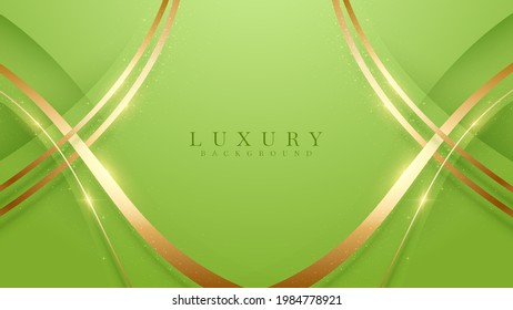 Luxury scene green color pastel. Golden curve lines sparkle with free space for paste promotional text. Elegant paper cut style background. Vector illustration for design.