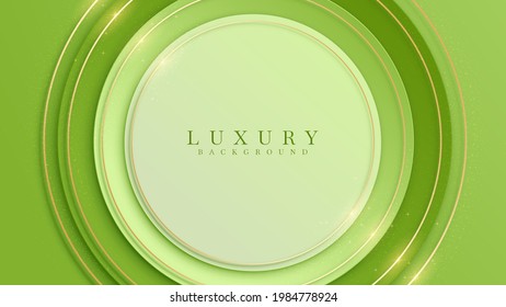 Luxury scene green color pastel. Golden curve lines sparkle with free space for paste promotional text. Elegant paper cut style background. Vector illustration for design.